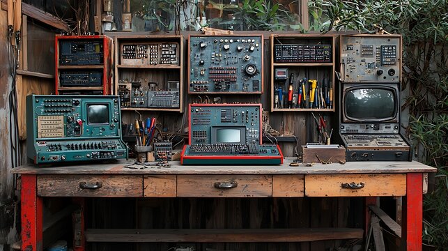 Vintage Electronics Workshop With Old Computers And Equipment