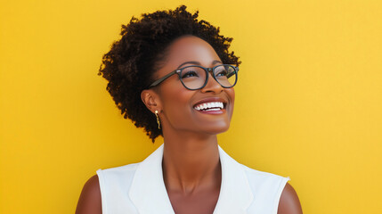 A Portrait of Confident Professional Woman Smiling Against Yellow Background