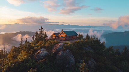 mountain top retreat where a group learns outdoor survival skills, surrounded by breathtaking views