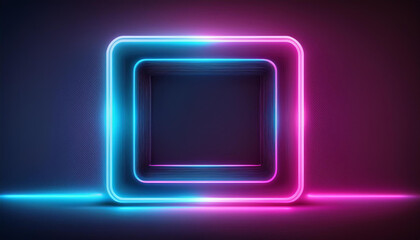 Fototapeta premium Glowing square with pink and blue neon lights. Abstract frame with rounded corners. 3D render.