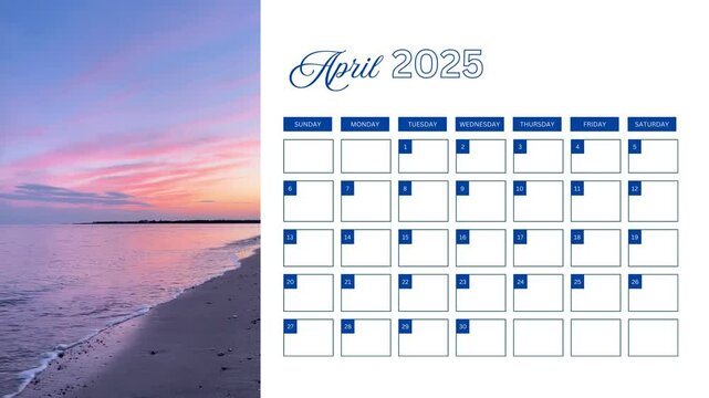 April 2025 event calendar with nature video 