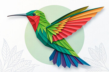 Fototapeta premium A vibrant abstract hummingbird flying with elegance, origami style - generated by ai
