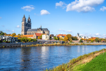 Blick auf den Dom in Magdeburg, Sachsen Anhalt, Deutschland 