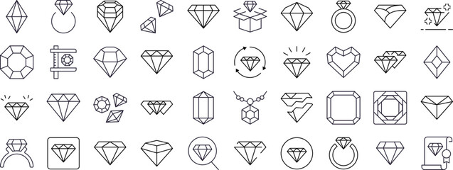 Jewelry, Diamond and Gem Modern Outline Style Icons for Design, Cards, Apps, Social Networks