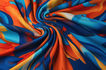 Dynamic abstract design with bold orange, blue, and red swirling forms