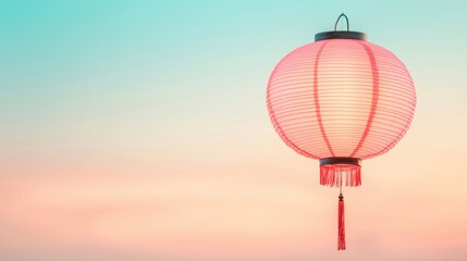 Obraz premium Glowing chinese lantern illuminating the pastel sunset sky