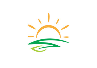 landscape with sun logo, creative agriculture design symbol template