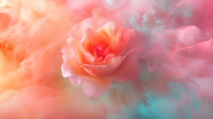 A Peach Rose Blooms in Pastel Smoke Clouds