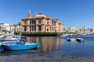 Margherita Theatre (Teatro Margherita) located by promenade in a small boat port by the Adriatic Sea, Bari, Italy, Apulia