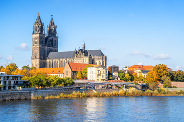 Blick auf den Dom in Magdeburg, Sachsen Anhalt, Deutschland 