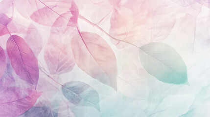 Soft pastel leaves create serene and calming atmosphere, blending shades of pink, purple, and green. This gentle composition is perfect for adding touch of tranquility to any design