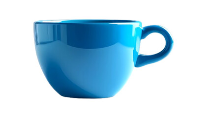 A shiny blue ceramic mug with a simple, rounded shape"