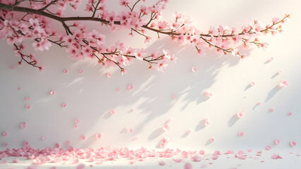 Fototapeta premium Serene Cherry Blossom Branch with Falling Petals