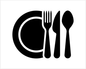 Stencil cutlery fork spoon knife plate icon isolated Food clipart Vector stock illustration