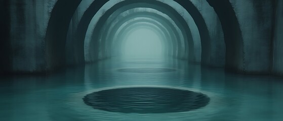 Naklejka premium Mysterious flooded arched tunnel.