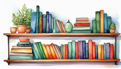 bookshelf clipart filled with books of various sizes watercolor illustration perfect for nursery art simple clipart single object white color background
