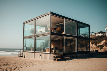 Stylish beach house with glass walls and oceanfront view
