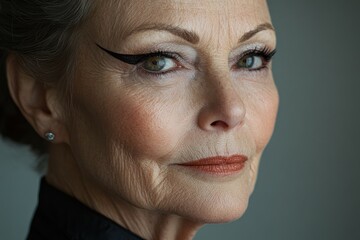 Fototapeta premium Elderly woman with dramatic makeup showcasing confidence and elegance. Generative AI