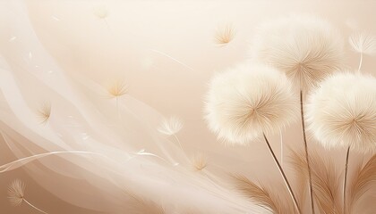 Fototapeta premium a tranquil and minimalist dandelion fluff background in a vertical format featuring soft beige tones perfect for creating serene and stylish social media posts a natural aesthetic illustration