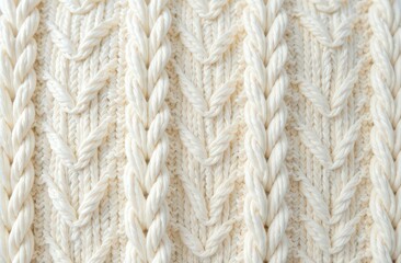 Cream-colored cable knit pattern close-up for cozy textile design