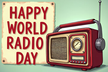 Poster Design Featuring Retro Radio for World Radio Day
