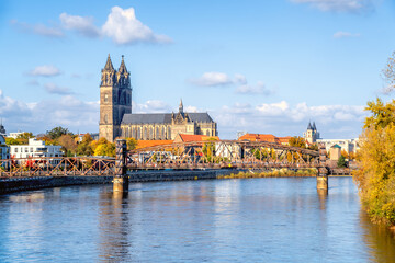 Blick auf den Dom in Magdeburg, Sachsen Anhalt, Deutschland 