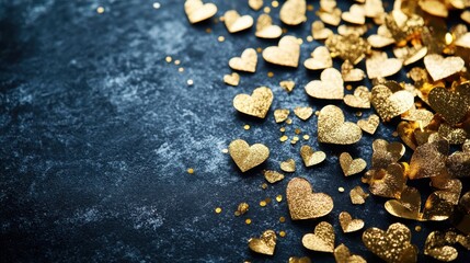 Golden hearts glimmer against a serene blue backdrop, creating a captivating scene that celebrates love and affection on Valentine's Day.