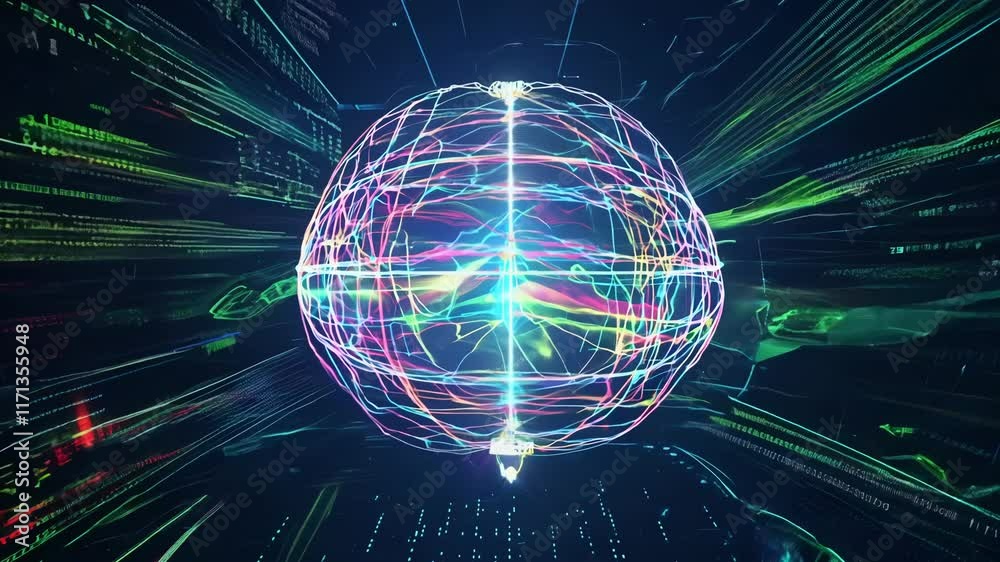 Poster Digital holographic AI brain science concept. Artificial intelligence brain network