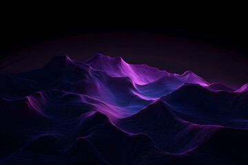 3D render of abstract glowing purple and blue waves, dark background