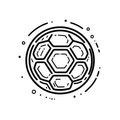 Obraz premium A classic black and white illustration of a soccer ball with a slight vintage look isolated on a black background.PNG