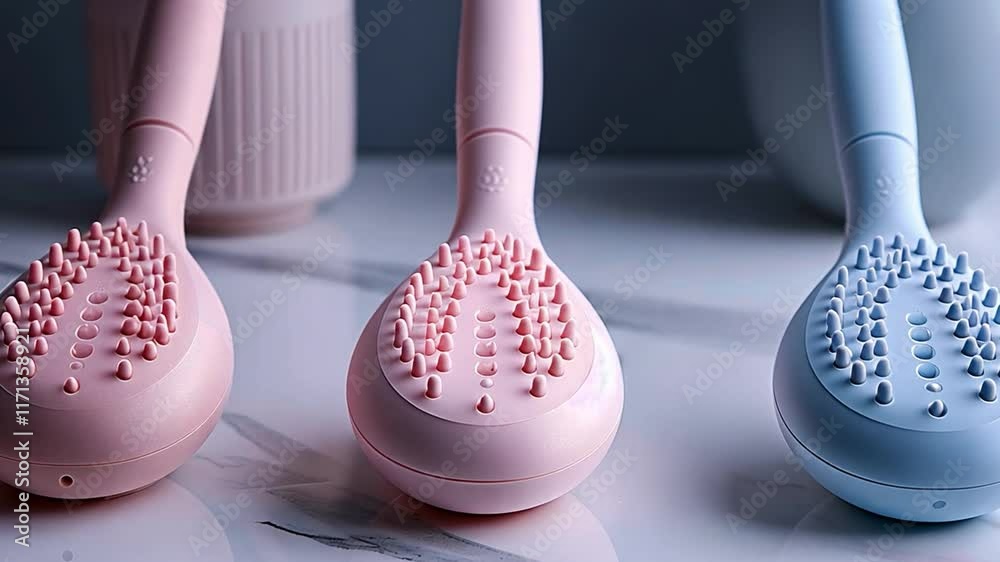 Poster this three uniquely designed spa tools in soft colors showcase luxury self care at home.