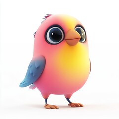 Obraz premium Adorable Pink Cartoon Bird Illustration