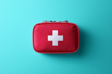 Obraz premium Red First Aid Kit Medical Supplies Emergency Bag Healthcare Safety Travel Essentials Health