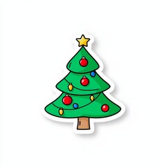 Obraz premium Charming Christmas tree cartoon sticker, isolated on a white background.
