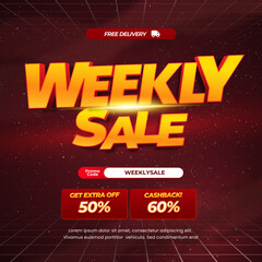 Weekly Sale discount deals Editable text with dark red galaxy gradient simple promotional square banner