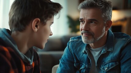 A father giving life advice to his teenage child during a heartfelt conversation.