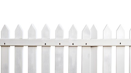 Fototapeta premium White picket fence section against a plain background