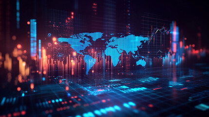 Obraz premium A glowing world map design representing global communication and brotherhood, The world map showing collection of information with technology concept, global connectivity and technology map.