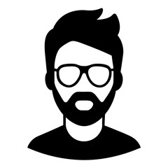 Male Silhouette Icon with Beard Glasses and Short Hair Vector