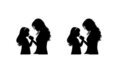 Mother and Infant Silhouette A Newborn's Comforting Black Embrace.Pregnant woman and child in silhouette against white background
