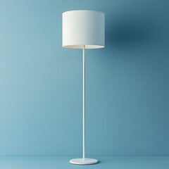 Elegant White Tall Standing Lamp on Soft Blue Background