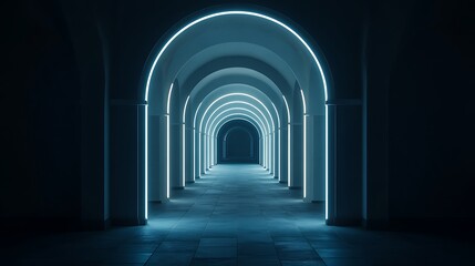 Obraz premium Neon Lit Archway Corridor A Futuristic Scene