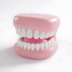 Obraz premium Adorable 3D Dental Anatomy Toy with Soft Pink Gums and White Teeth on White Background