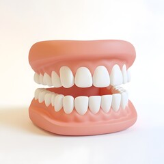 Obraz premium Soft Pink Dental Anatomy Toy with White Teeth on Empty Background