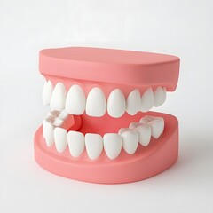 Obraz premium Cute 3D Dental Anatomy Toy with Soft Pink Gum and White Teeth Against Empty White Background