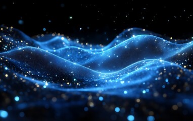 Abstract blue glowing particle wave.