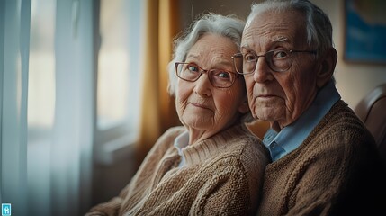 Warm and Cozy Close up Portrait of Senior Couple Sitting Together Peacefully by a Sunlit Window Enjoying a Moment of Tranquility and Contentment in their Retirement Years
