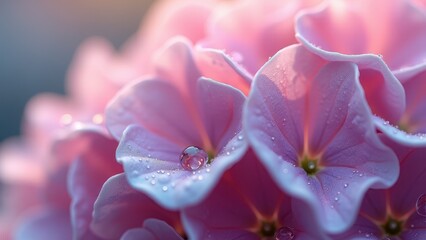 Fototapeta premium Close-Up of Dew-Covered Pink Flowers in Gentle Morning Light