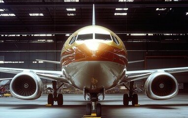 Fototapeta premium Majestic Boeing 737-800 in hangar, ready for takeoff. A powerful symbol of aviation and travel.