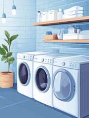 Modern Minimalist Laundry Room Illustration - Flat Pixel Art Design